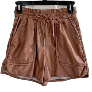 Joie Faux Leather Shorts Womens XS 2 4 Elastic Waist Tan Brown Pocket Drawstring